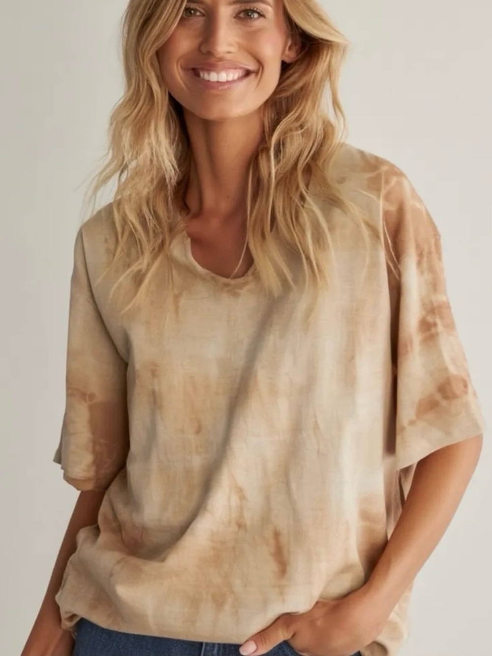 MOLA 100% Linen Handmade Shirt Earth Dyed V-Neck Size M Natural Sustainable
